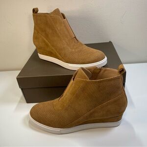 Linea Paolo Womens Anna Boot Size 9-1/2 Toffee Suede Wedge Heel Sneaker Bootie